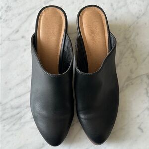 Black Leather Pointed Toe Heeled Mules
